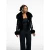 Taylour Paige I Love Boosters 2026 Black Fur Leather Jacket