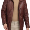 Men Brown Real Leather Car Coat