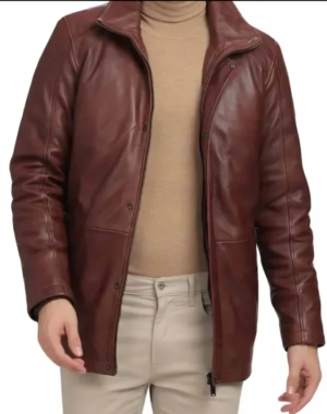 Men Brown Real Leather Car Coat